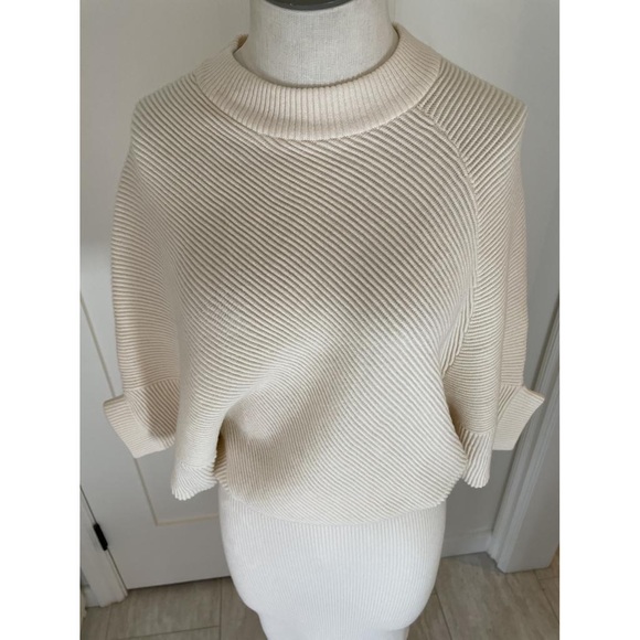 All Saints Deon White Wool Cashmere Rib-Knit Blouson Sweater Dress M $298 - Picture 7 of 10